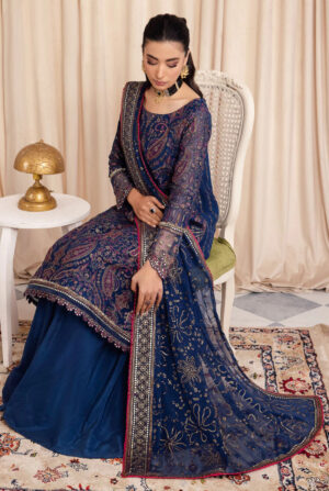 Iznik Navy Blue Formal Collection Organza Replica (Unstitched)
