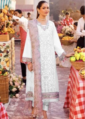 Sardinia | Pure Cotton ChikanKari Embroidery 3Piece Unstitched Replica (White)