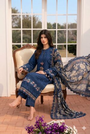 Elaf Blue Luxury Lawn Collection Replica